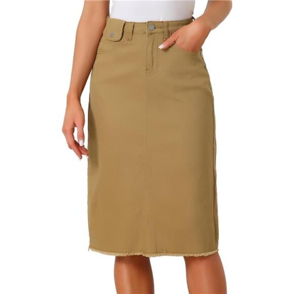 Women's Jean Skirt High Waist Khaki - Picture 1 of 5